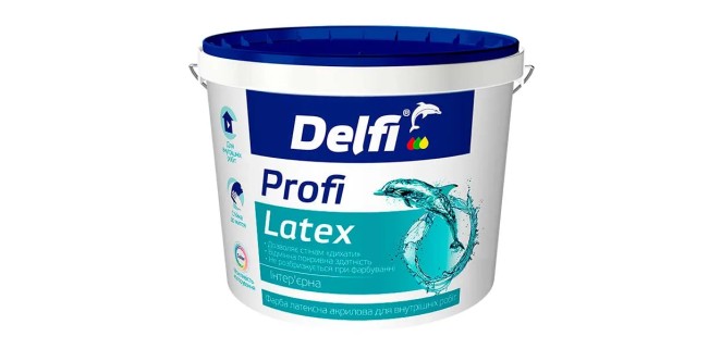 Фарба латексна акрилова для внутрішніх робіт Profi Latex Delfi 14 кг Фарба латексна акрилова для внутрішніх робіт Profi Latex Delfi 14 кг
