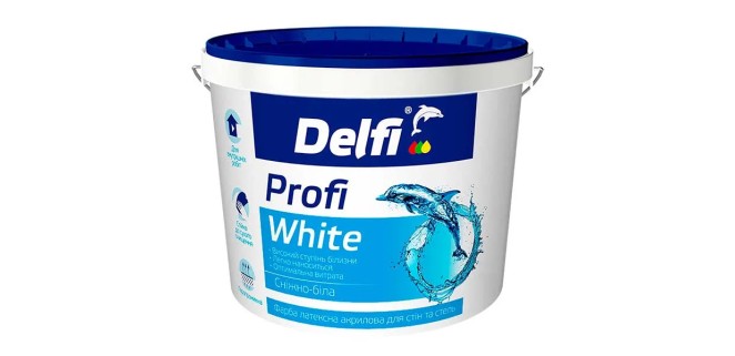 Фарба латексна акрилова для стін та стель Profi White Delfi 14 кг Фарба латексна акрилова для стін та стель Profi White Delfi 14 кг