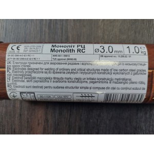 Електроди зварювальні Monolith РЦ 3 мм тубус 1 кг 