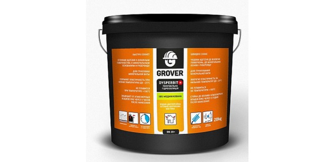 Grover Dysperbit+ бітумно-каучукова мастика для покрівельної гідроізоляціі 10 кг