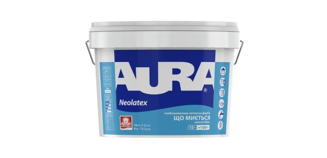 Фарба зносостійка глибокоматова інтер'єрна Aura Neolatex біла, 10 л