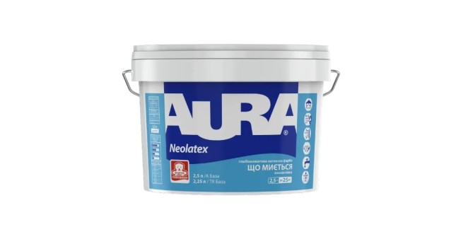Фарба зносостійка глибокоматова інтер'єрна Aura Neolatex біла, 2,5 л