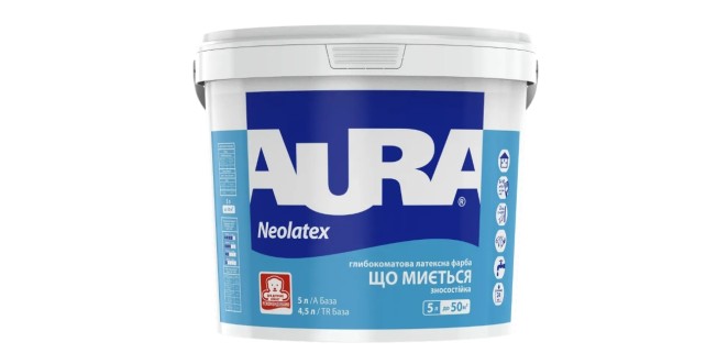 Фарба зносостійка глибокоматова інтер'єрна Aura Neolatex біла, 5 л