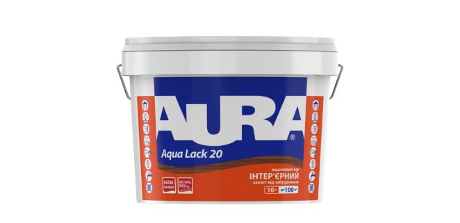 Лак інтер'єрний акриловий Aura Aqua Lack 20, 10 л, безбарвний, напівматовий