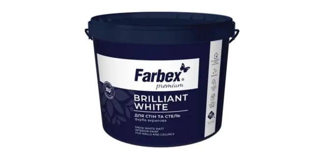 Фарба для стін та стель білосніжна водно-дисперсійна акрилова Farbex Brilliant White, 7 кг