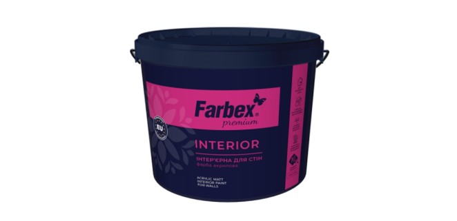Фарба інтер'єрна високоякісна водно-дисперсійна акрилова Farbex Interior, 14 кг