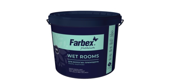 Фарба для вологих приміщень водно-дисперсійна акрилова Farbex Wet Rooms, 14 кг