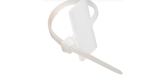 Стяжка кабельна нейлонова з маркувальним майданчиком біла CHS-100MKT, 100 шт