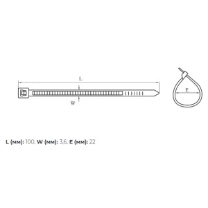 Стяжка кабельна нейлонова біла 3,6х100 мм, 100 шт Стяжка кабельна нейлонова біла 3,6х100 мм, 100 шт