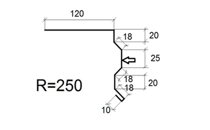 Торцевая планка под гибкую черепицу чертеж