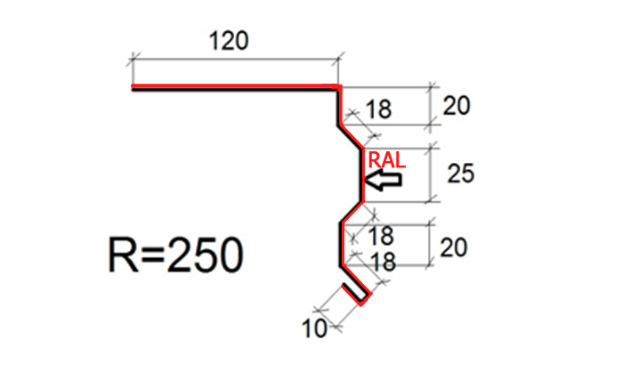 Торцевая планка ТП-3 под битумную черепицу R=250 длина 2м