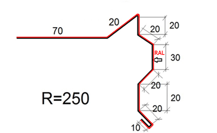 Торцевая планка ТП-5 под битумную черепицу R=250 длина 2м